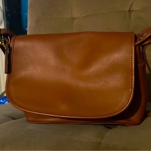 Vintage Leather Flip Fletcher Satchel Purse Bag Brown British Tan